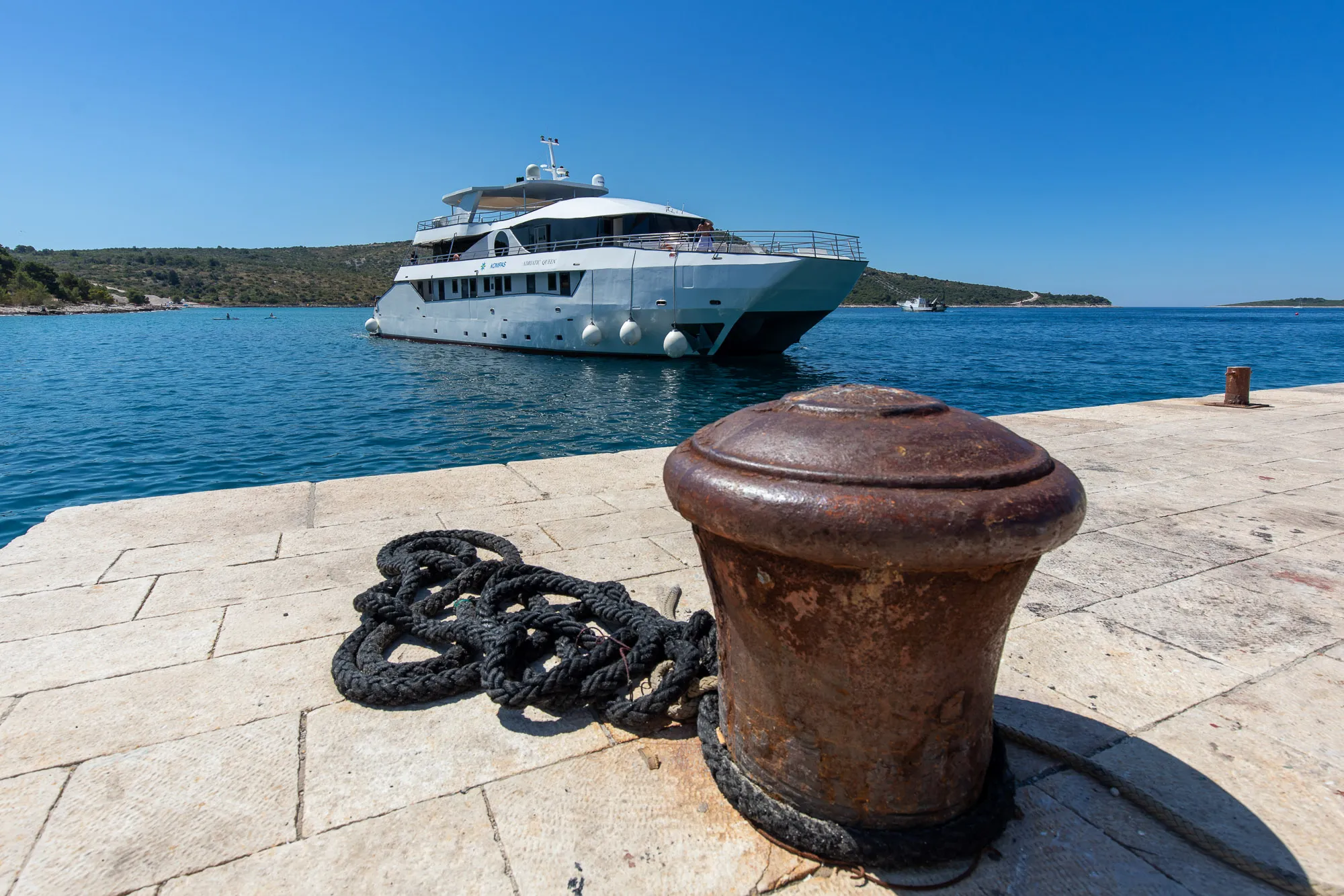 Yacht anchored in cove