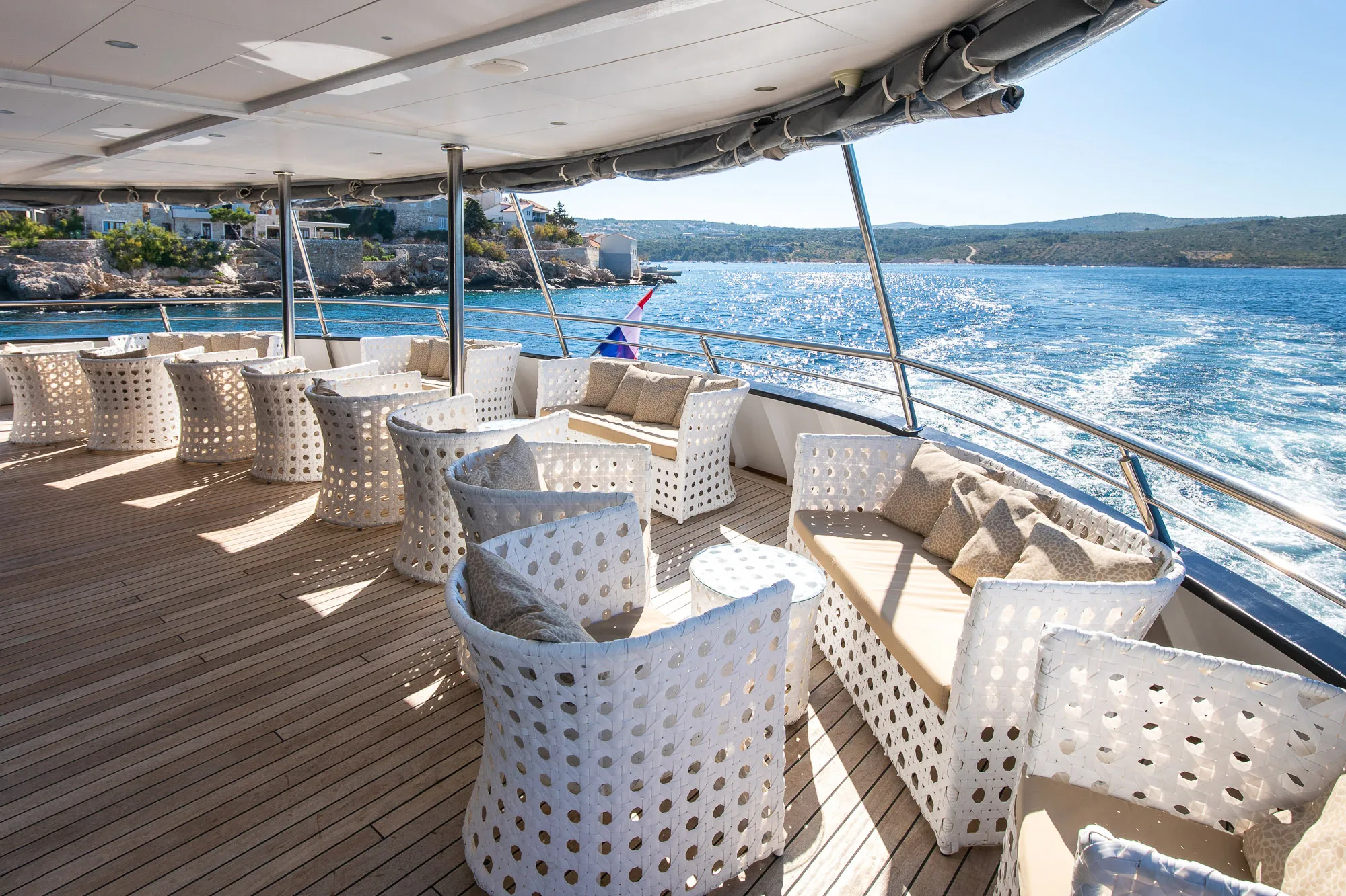 Lower deck lounge on a small luxury cruise Croatia private motor yacht