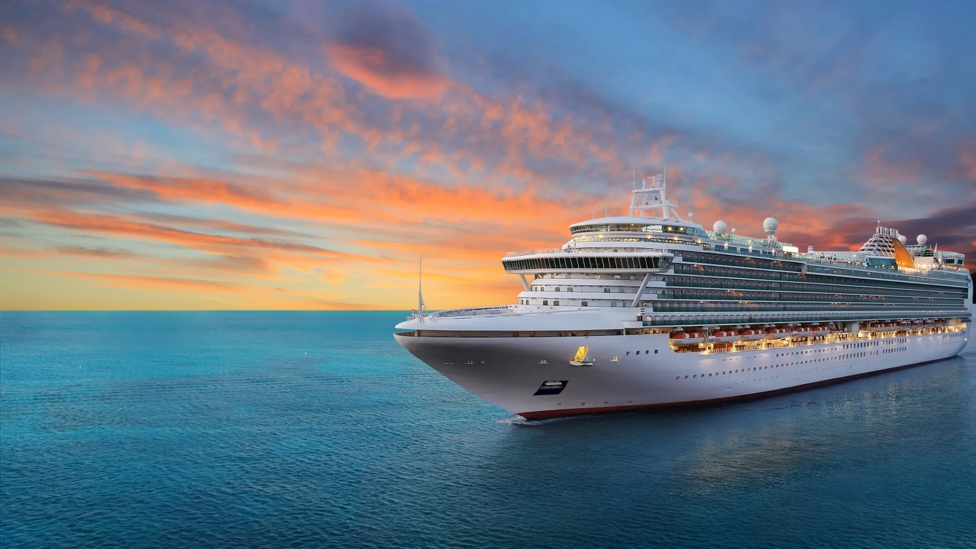 Large cruise ship docked at a Croatian port on a Mediterranean itinerary