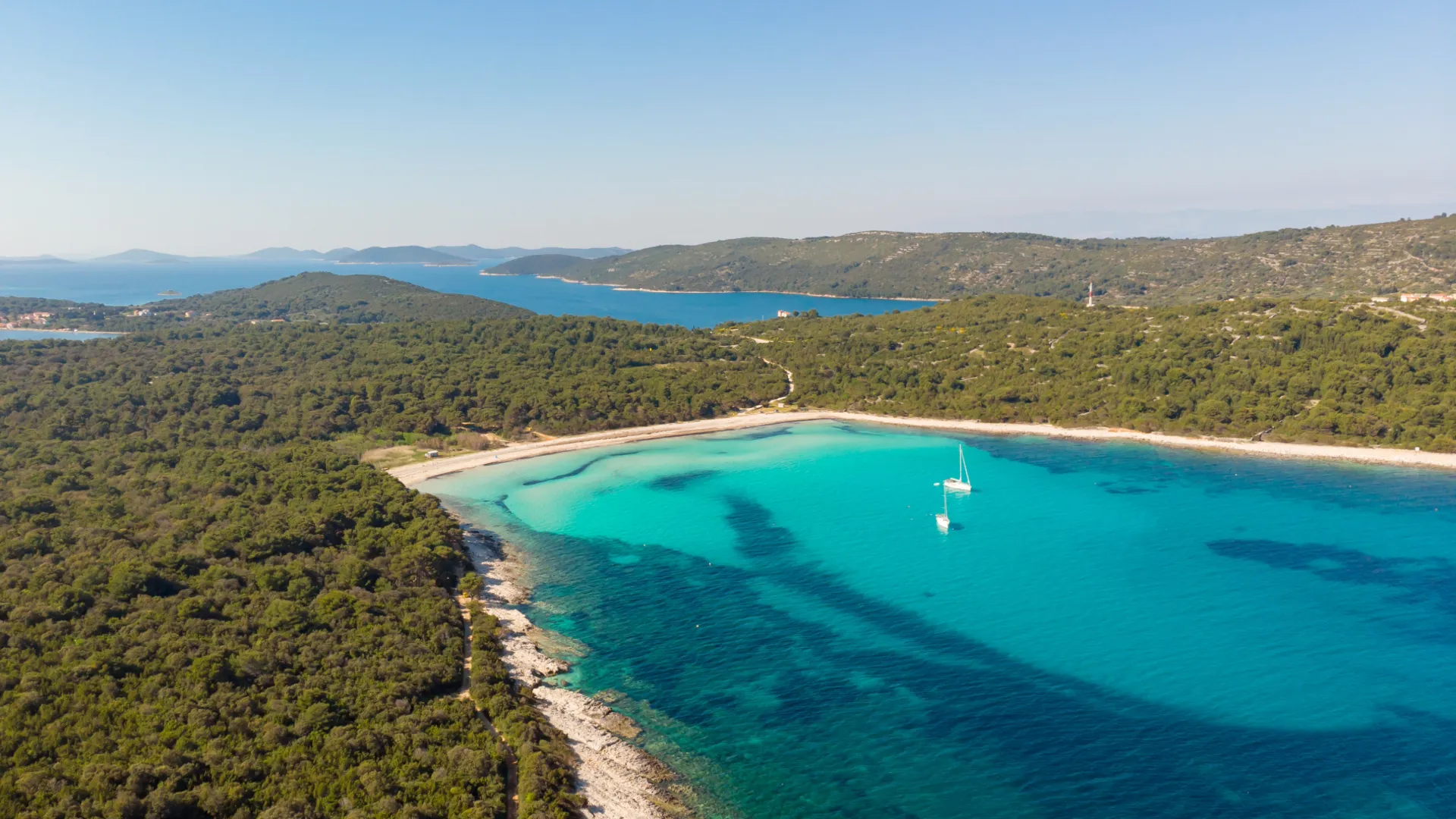 Sakarun beach on Dugi Otok with shallow turquoise water, swim anchorage on our small ship cruises Adriatic coast route